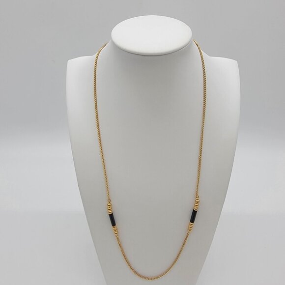 AVON Gold Tone Necklace with Black‎ Tubular Beads & Golden Balls - Picture 1 of 5